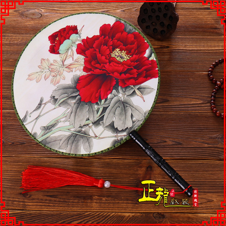 尉犁古典中国风团扇空白扇跳舞蹈扇 真丝宫扇