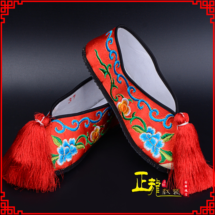 尉犁京剧越剧戏曲彩鞋花旦绣花 普平底彩鞋